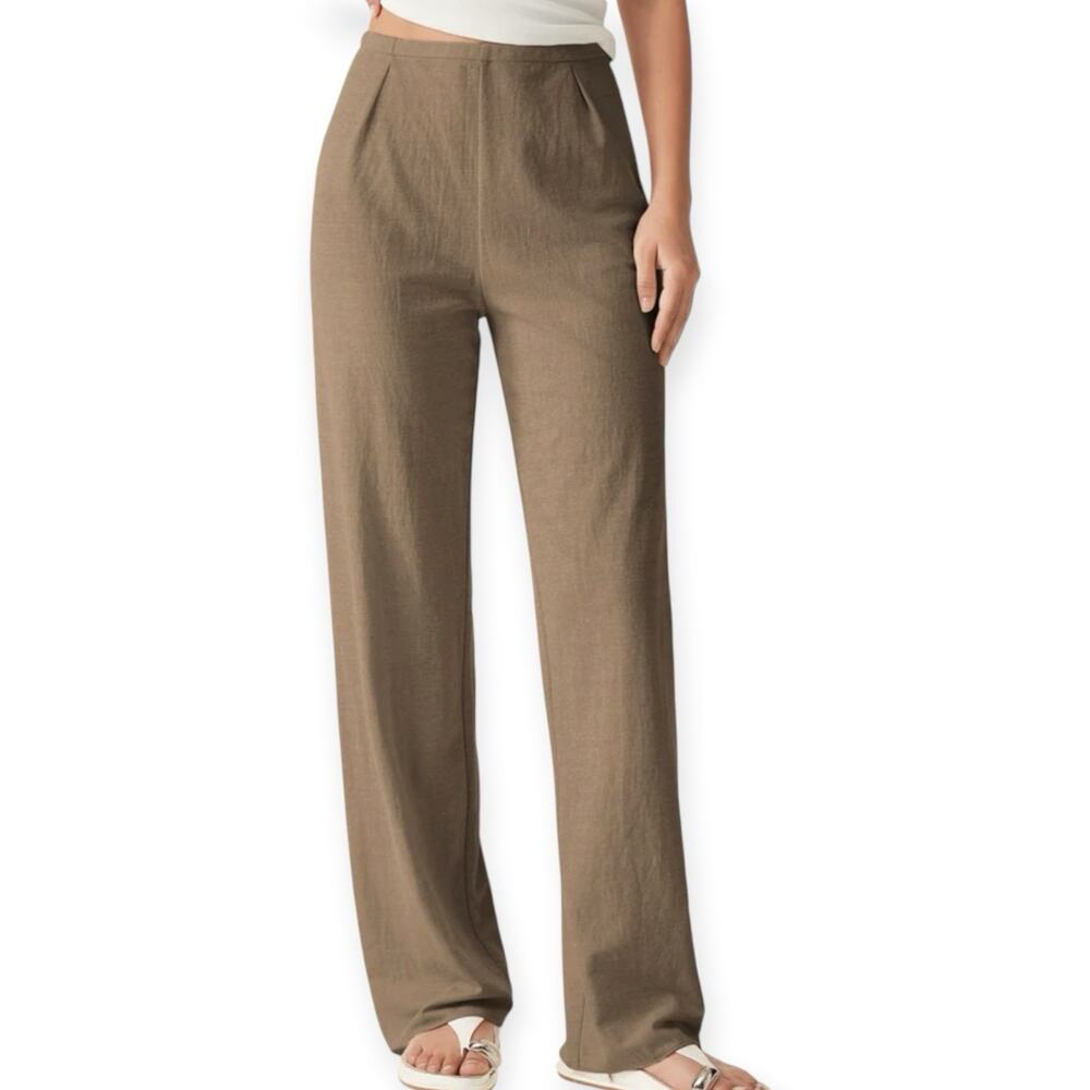 NWT OGL Breathable Cotton Linen Straight Leg Pants Size Small Jara Brown